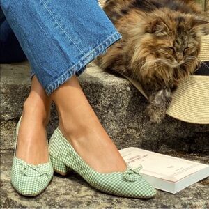 ROUJE Stella Ballerinas Green Gingham Women's Flats